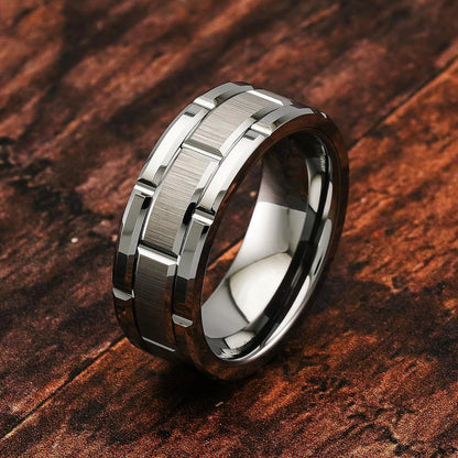 8MM Modern Stainless Steel Men's Wedding Ring with Brushed Double Groove Design - Silver Color Jewelry Gift for Women