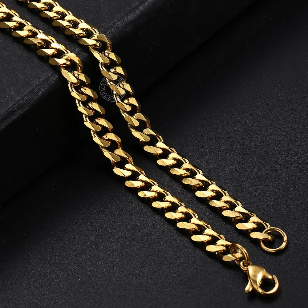 Men's Gold Plated Stainless Steel Cuban Curb Necklace, Available in 16"-30" Lengths and 3-11mm Widths