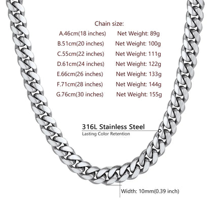 Hip Hop Men Necklaces Curb Cuban Chains 20Inch 10Mm Stainless Steel Chains Gift for Mens