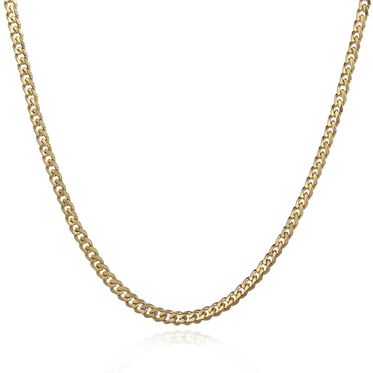 Stainless Steel 3mm Curb Cuban Link Chain Necklace in Gold, Available in 18 to 24 Inches