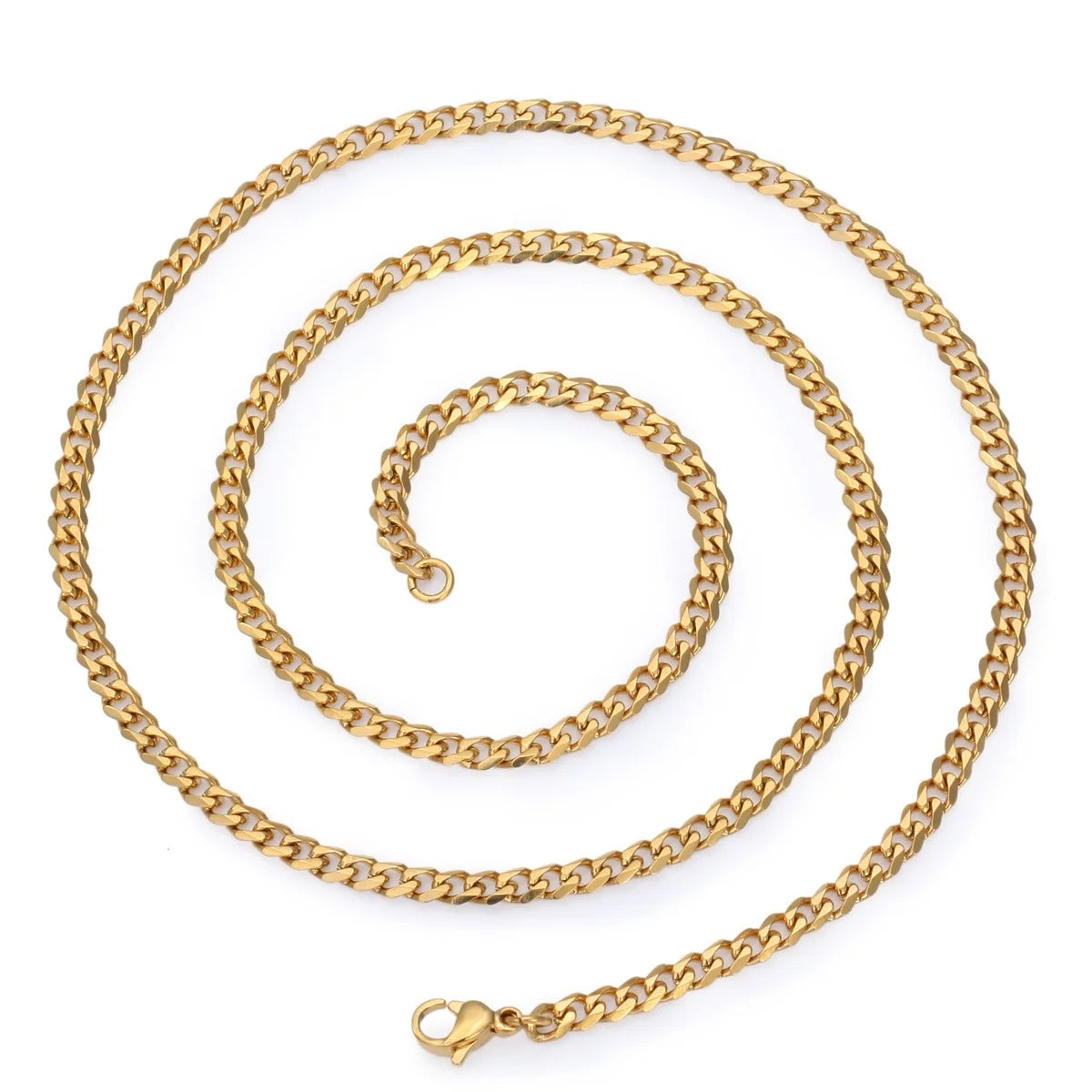 Stainless Steel 3mm Curb Cuban Link Chain Necklace in Gold, Available in 18 to 24 Inches