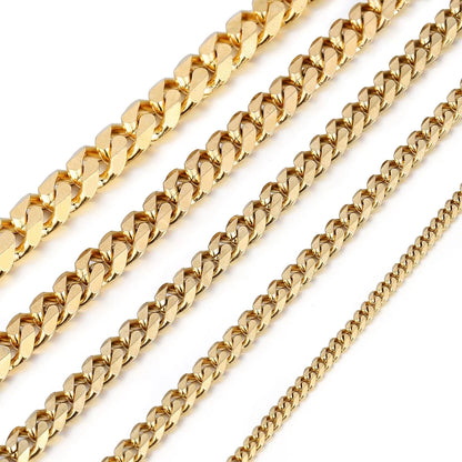 Men's Gold Plated Stainless Steel Cuban Curb Necklace, Available in 16"-30" Lengths and 3-11mm Widths