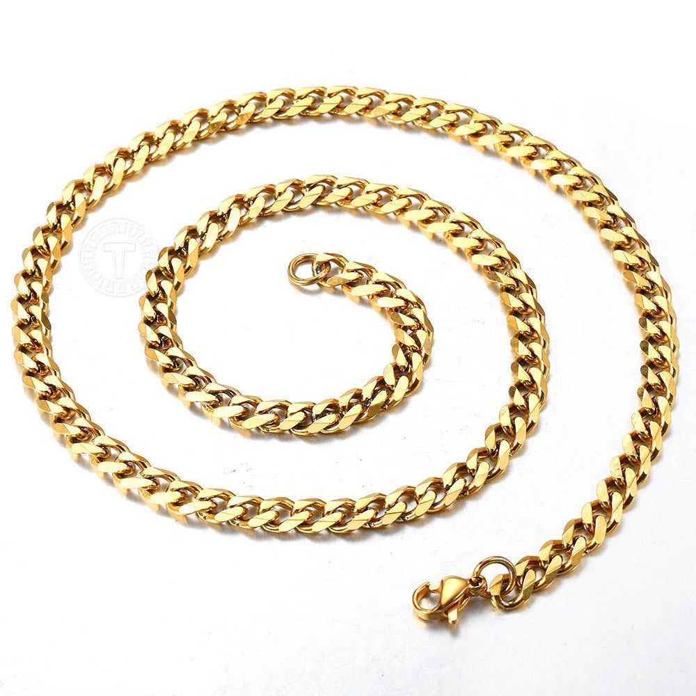 Men's Gold Plated Stainless Steel Cuban Curb Necklace, Available in 16"-30" Lengths and 3-11mm Widths