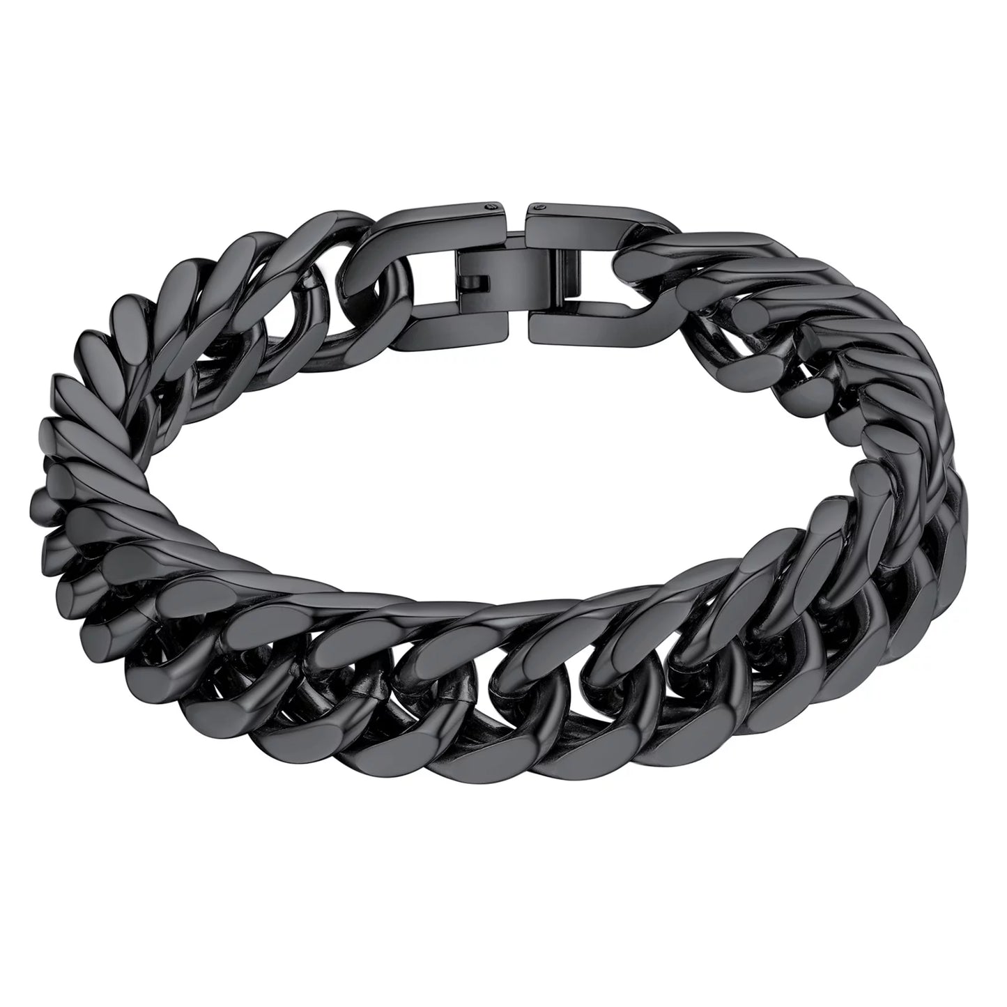 12mm Cuban Chain Bracelet for Men, Black Chunky Stainless Steel Franco Link, Stylish Hip-Hop Accessory, 19cm/7.5" - Ideal Birthday Gift