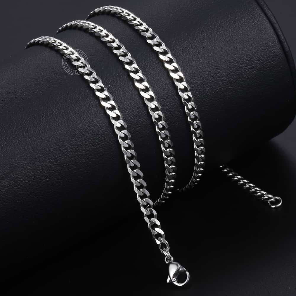 Men's Silver Tone Curb Cuban Necklace - Stainless Steel Chain, Available in 18-22 Inches